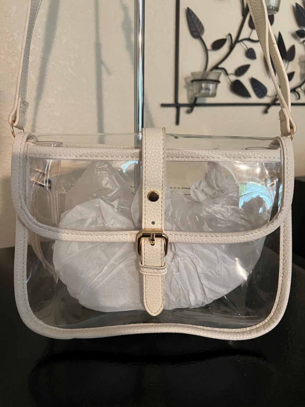 Clear White Trim Crossbody Bag with Buckle Closure